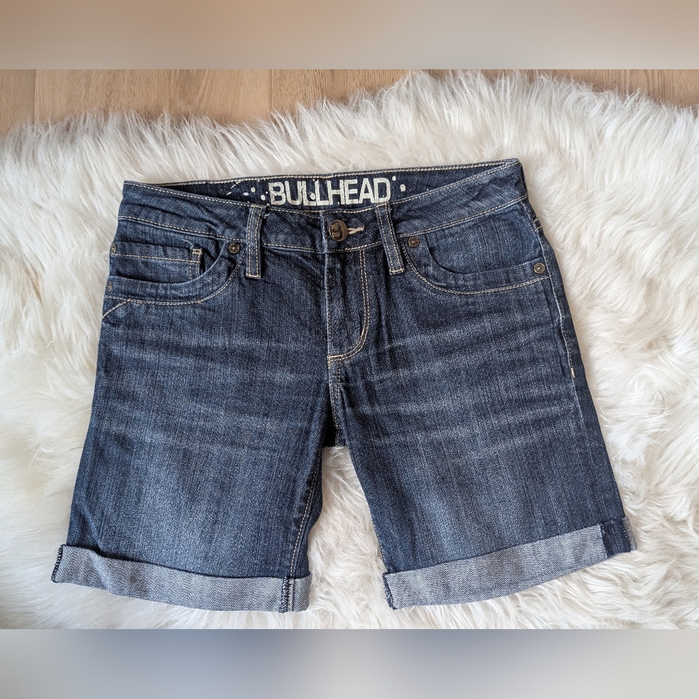 Bullhead Bermuda Jean Shorts Cuffed Dark Wash 00